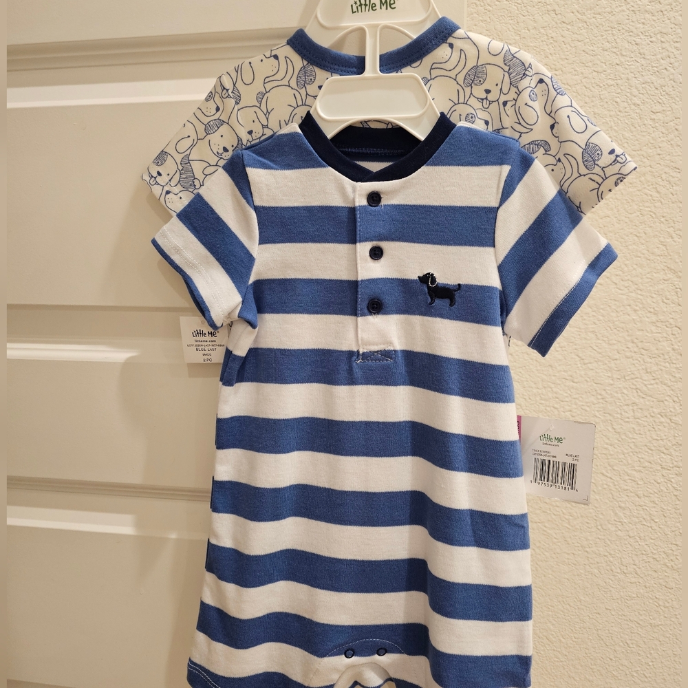 NWT Little Me Blue and White Baby Bodysuit